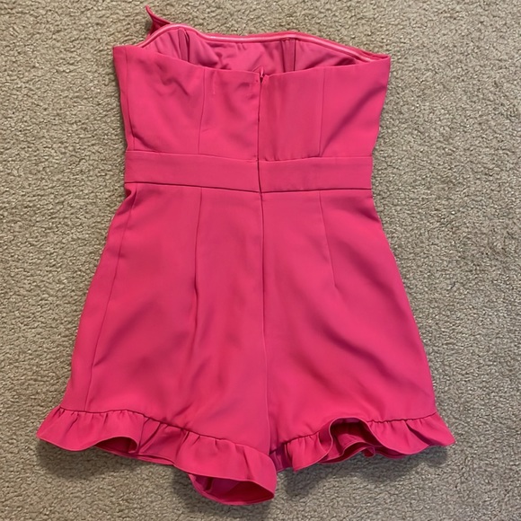 Lavish Pink Ruffle Strapless Romper - Picture 3 of 6
